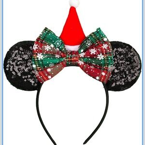 Festive Sequin Mouse Ears Headband - Red, Green, Black